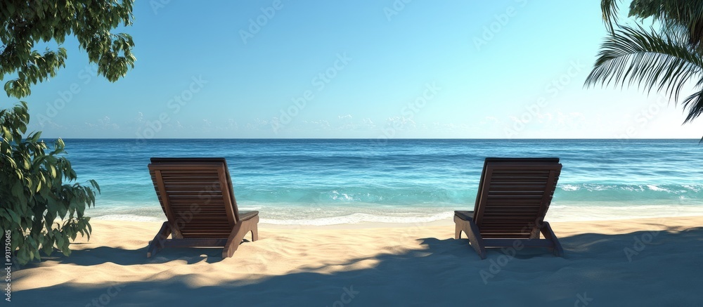 Poster The beach view is pleasant. with copy space image. Place for adding text or design