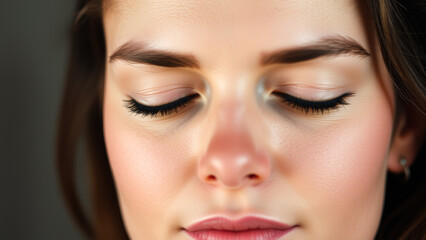 Close up of a woman's closed eyes with perfect makeup