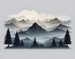 Fototapeta premium Misty forest multiple mountains background