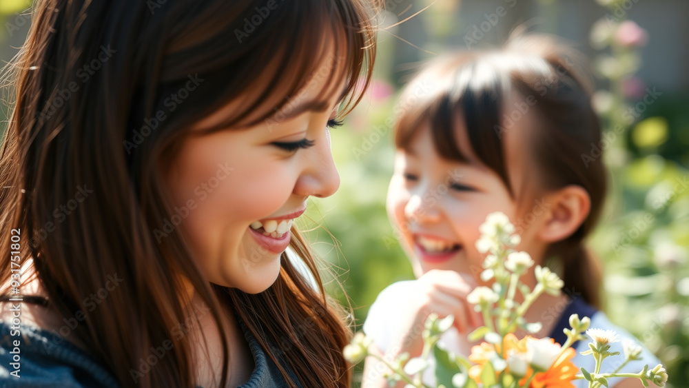 Canvas Prints Smiling young woman and girl enjoying a beautiful day