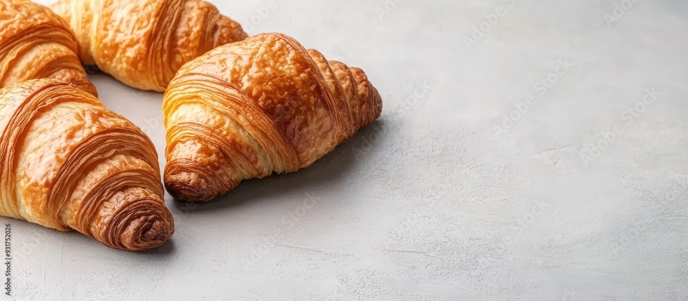 Aufkleber fresh croissants on a light grey concrete surface. with copy space image. place for adding text or d