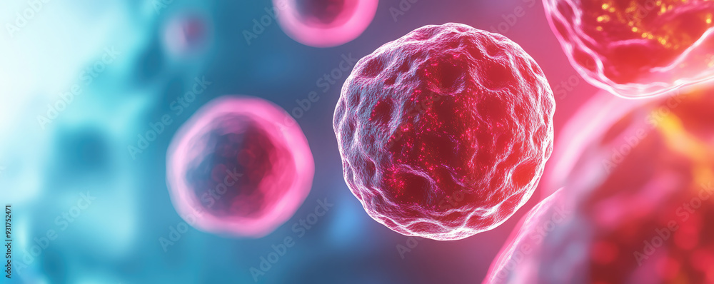 Poster microbial universe, vibrant depiction of cells in a dynamic environment, showcasing intricate struct