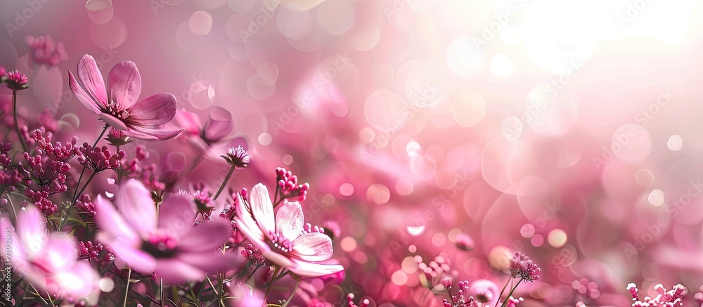 Poster pink flower garden. with copy space image. Place for adding text or design