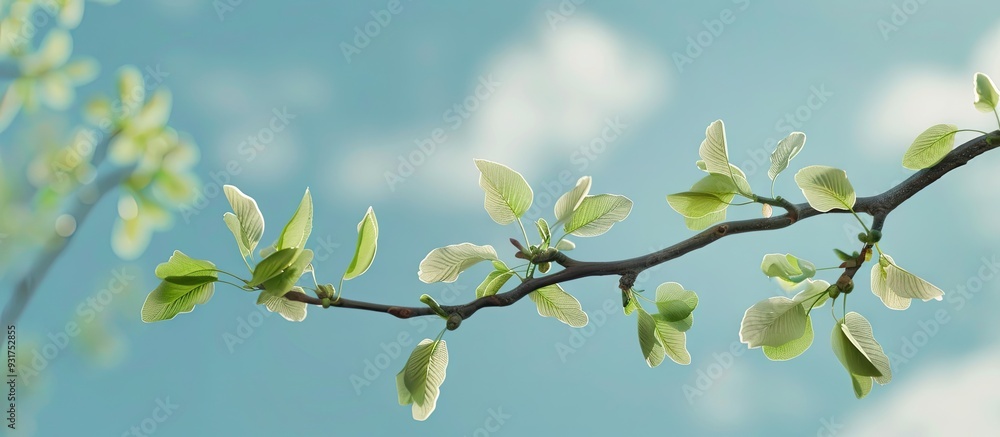 Leinwandbilder spring branch with foliage against the sky. with copy space image. place for adding text or design