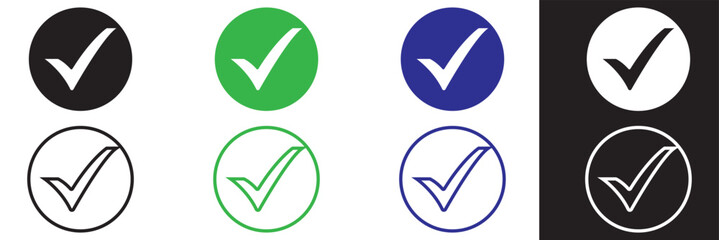 Four color tick. Green, white, blue, and black check mark. Tick symbol, icon, sign in green, white, blue, and black color. Done. Tick check mark icon vector illustration. eps 10
