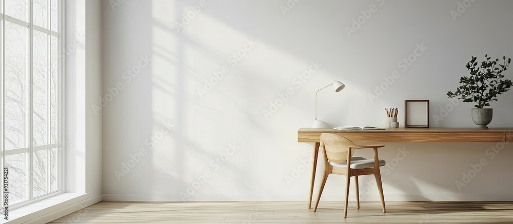 Poster home interior and desk with available space. with copy space image. Place for adding text or design