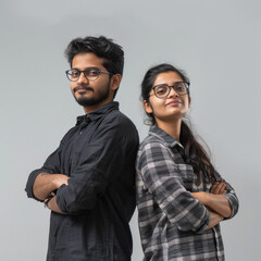 young indian couple standing together on isolated background