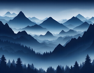 Blue Misty forest multiple mountains background