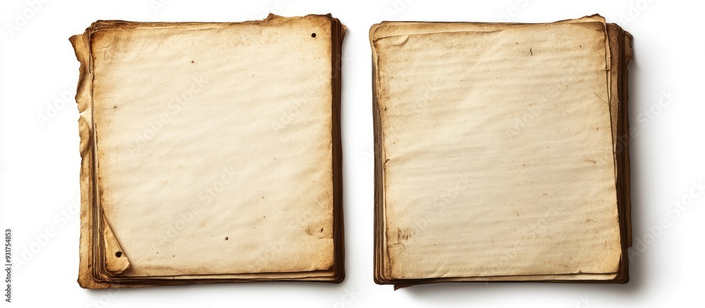 Poster two vintage and old paper pages isolated on a white background. with copy space image. place for add