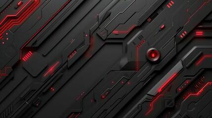 Abstract black and red tech background with glowing lines.