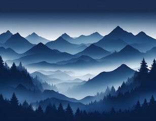 Obraz premium Blue Misty forest multiple mountains background