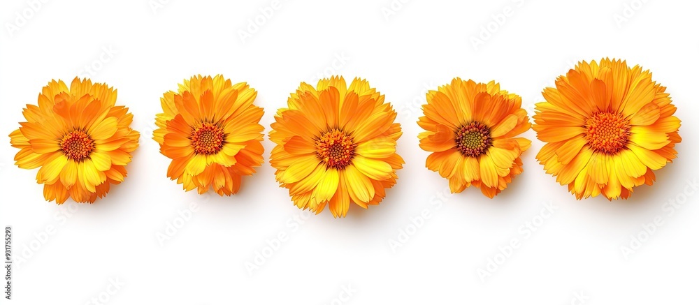 Aufkleber top view of orange calendula flowers isolated on white calendula officinalis. with copy space image.