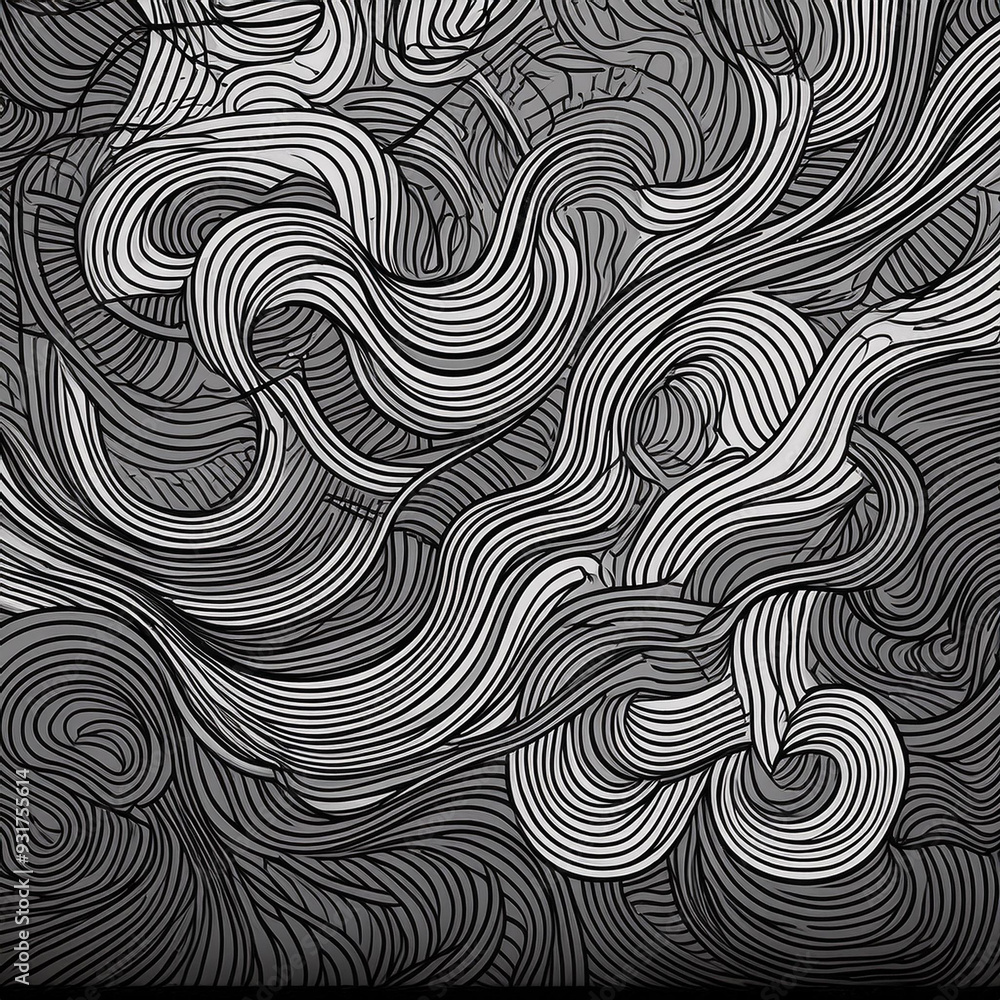 Poster a continuous design featuring disorganized wavy marks and eccentric hand-drawn scribbles.