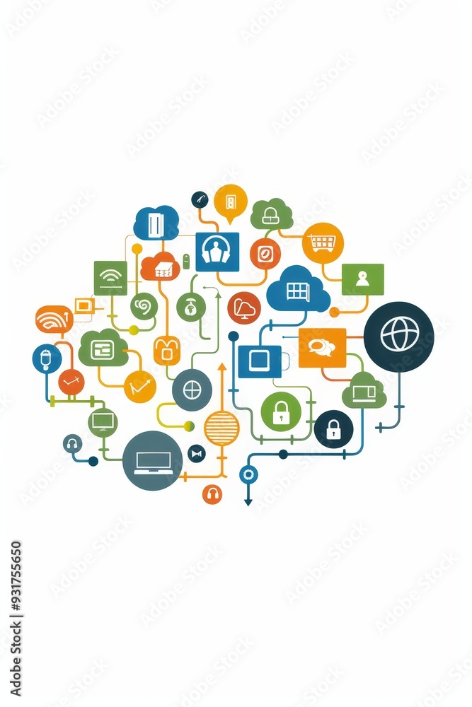 Poster network connectivity and technology abstract design with icons representing modern communication