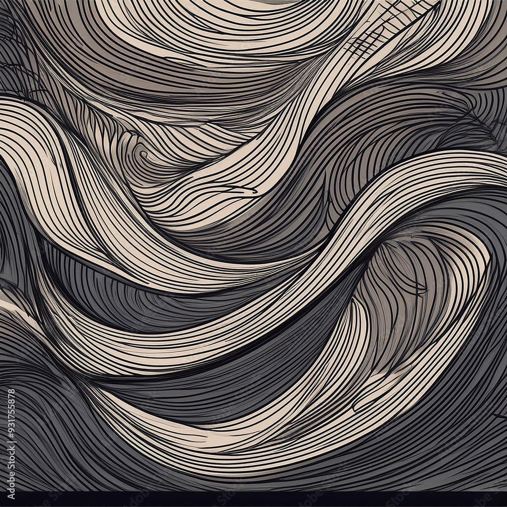 Poster a continuous design featuring disorganized wavy marks and eccentric hand-drawn scribbles.