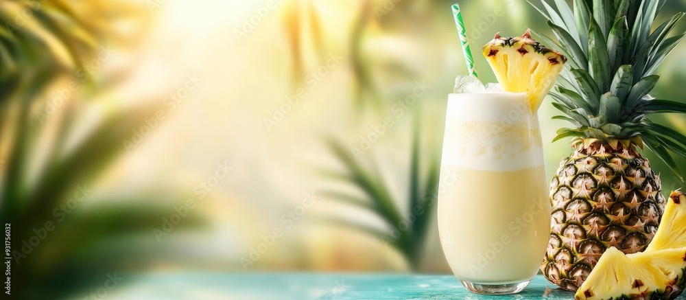 Aufkleber genuine pina colada cocktail on a pineapple backdrop. with copy space image. Place for adding text or design