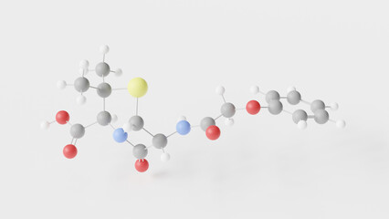 penicillin v molecule 3d, molecular structure, ball and stick model, structural chemical formula phenoxymethylpenicillin