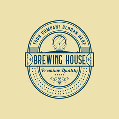 Brewery beer hops retro badge vintage logo stamp vector barrel design.