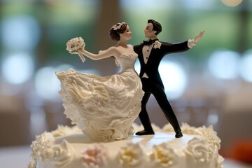 Dancing wedding cake figurines on top of the wedding cake, cake decoration , mini figure, wedding figure