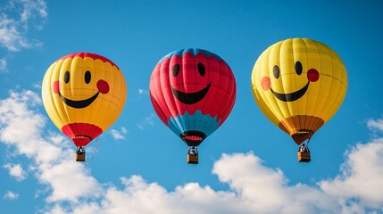 Fototapeta premium Colorful hot air balloons with happy faces floating in the sky