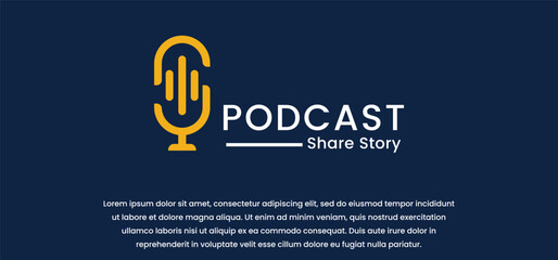 podcast logo microphone icon, vector template talk show, dialogue, communication. with minimalist and modern style