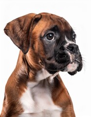 ボクサーの子犬のポートレート（Boxer puppy portrait on white background）
