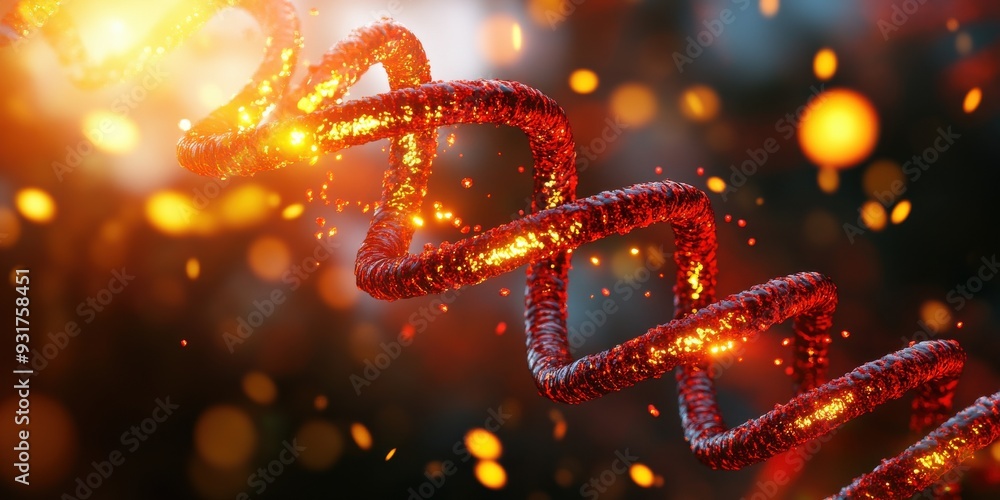 Poster a vibrant close-up of a spiraling red ribbon illuminated by soft glowing lights, creating a warm, dy