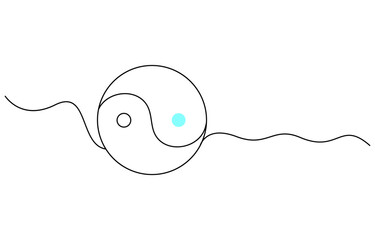 Continuous editable line drawing of Yin Yang symbol, One line drawing of Yin Yang icon, Vector illustration, Yin Yang symbol in one line, Yin and yang sketch, One line continuous hand drawing
