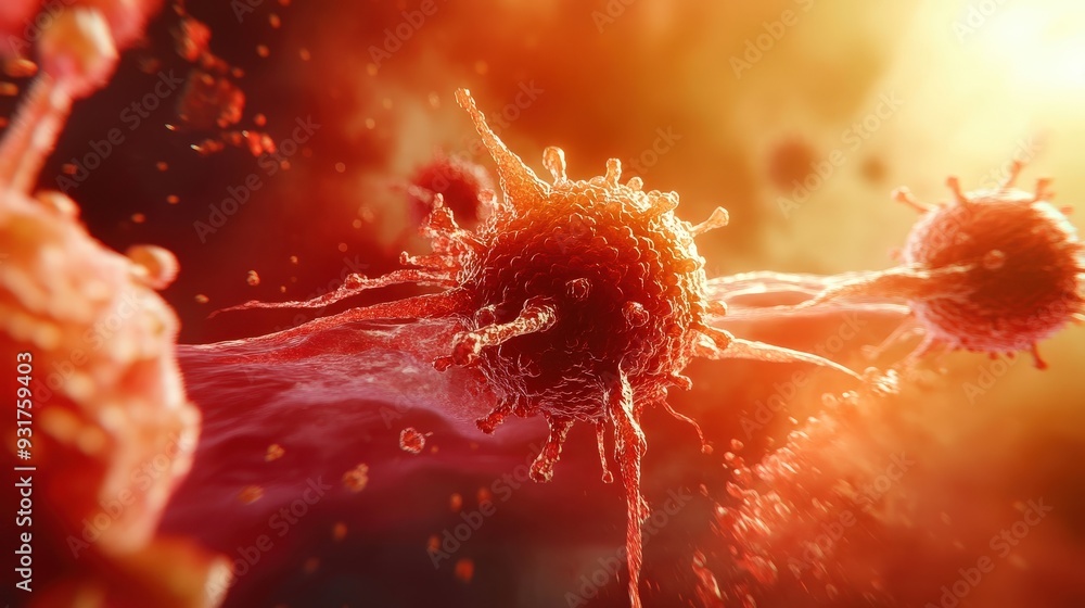 Poster cancer cells are rapidly multiplying in a controlled laboratory environment, highlighting ongoing re