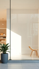Minimalist Showroom Interior with a Single Chair and Plant