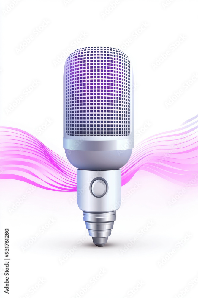 Poster ai voice icon, a captivating 2d illustration featuring a stylized microphone symbolizing ai-generate