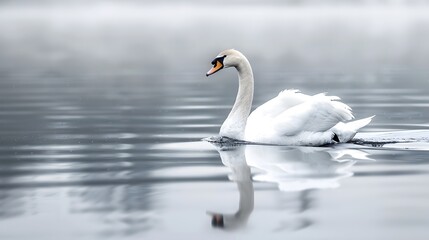 Swan gracefully navigating the gentle currents minimalist art media by magazine