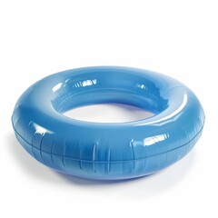 Blue Inflatable Pool Float: A bright blue inflatable pool float with a glossy finish, perfect for lazy days by the water.  A simple, yet essential summer accessory, isolated on white background