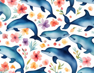 Fototapeta premium Minimalist digital drawing woodland dolphin background