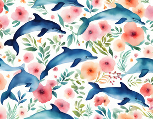 Obraz premium Minimalist digital drawing woodland dolphin background