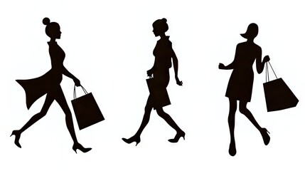 Obraz premium Three elegant female silhouettes shopping with bags.