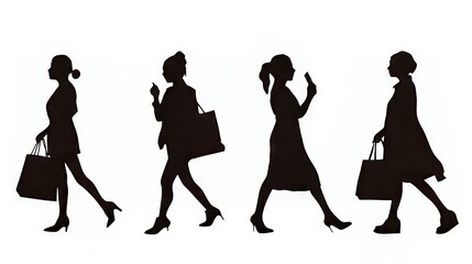 Obraz premium Stylish women shopping silhouettes on a white background.