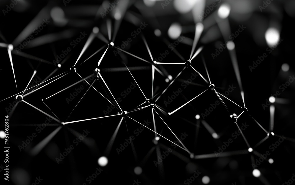 Aufkleber abstract black and white design depicting a network of interconnected lines and nodes, ideal for tec