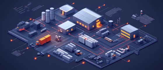 supply chain infographic,  Comprehensive supply chain infographic displaying key components like suppliers, manufacturers, distributors, and retailers. Each element is represented