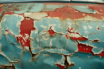 Close-up of peeling paint on rusty metal surface

