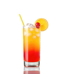 Fototapeta premium Refreshing Tequila Sunrise Cocktail with Orange and Cherry Garnish isolated on transparent background