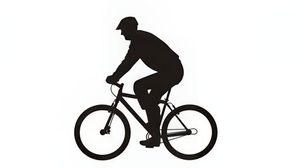 Silhouette of a cyclist in motion against a white background.