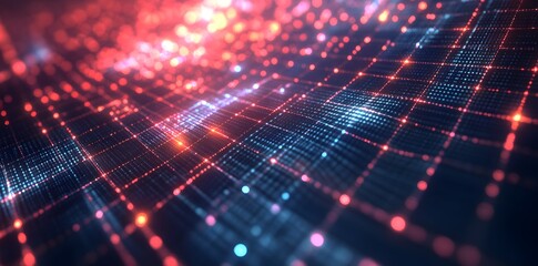 Abstract Digital Grid with Glowing Lights