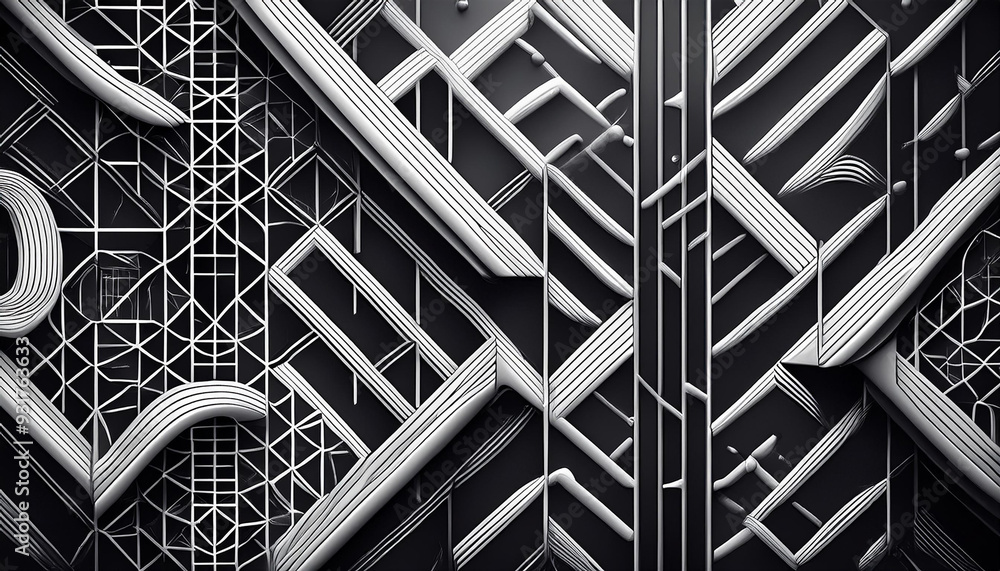 Aufkleber abstract pattern with a blend of vintage and futuristic elements, featuring a grid and geometrical s