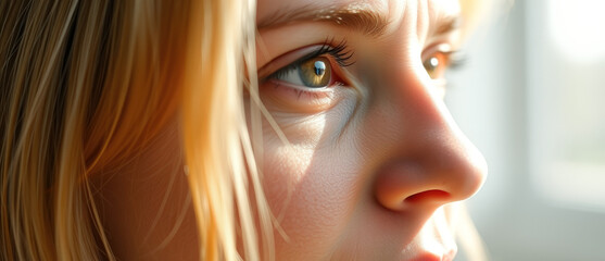 Close-up of a woman's eye and nose