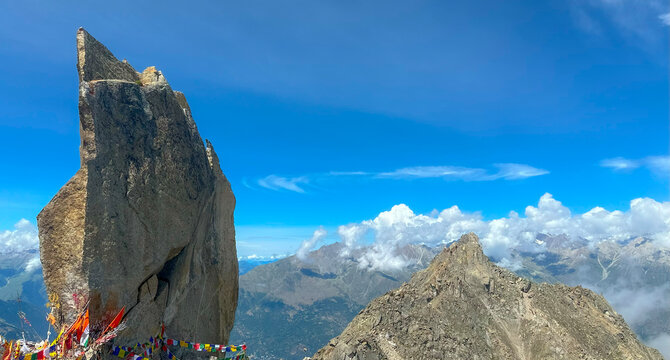 landscape of Kinnaur Kailasha with blue sky
