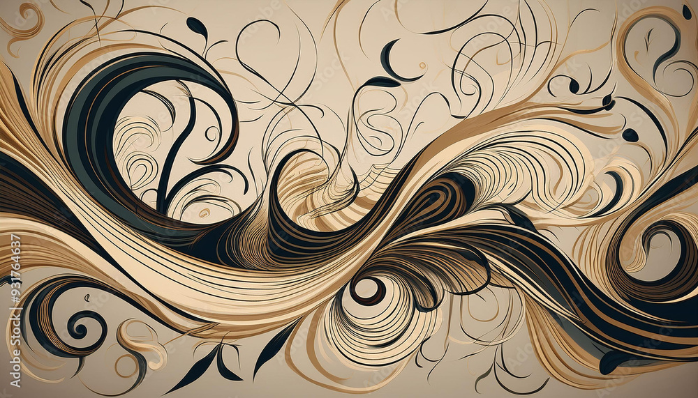 Poster an abstract design with random squiggles and curls on a neutral background.