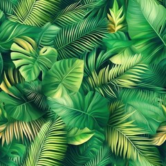 Tropical Green Leaves Background Seamless Pattern