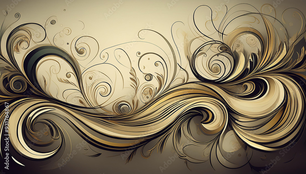 Poster an abstract design with random squiggles and curls on a neutral background.