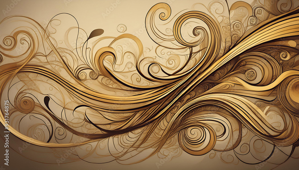Poster an abstract design with random squiggles and curls on a neutral background.